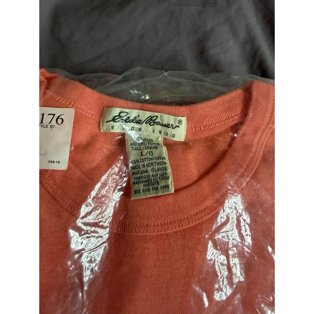 Vintage Eddie Bauer Womens L Tall Coral Cotton Crewneck T Shirt Deadstock NOS